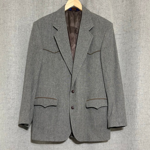 Pendleton Other - Pendleton Mens 44 Long Grey Herringbone Wool Western Blazer Elbow Patches Jacket